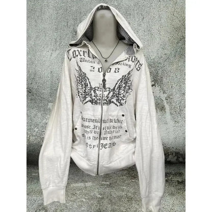 Vintage Y2K Hooded Sweatshirt - Womens Casual Streetwear Tunic Top - ZOOMNSTORE