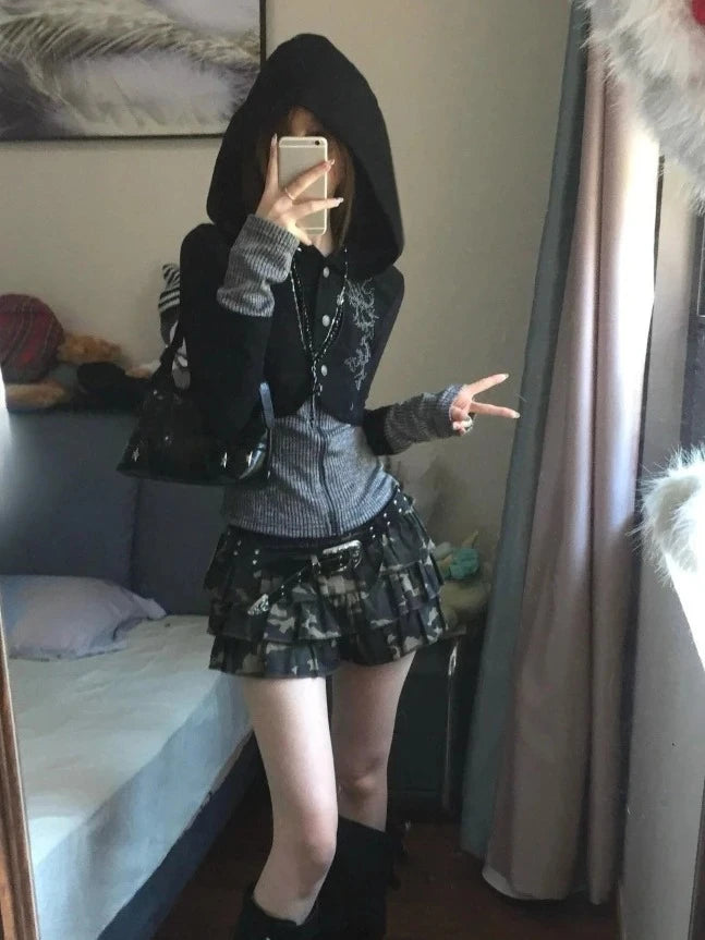 Vintage Y2K Hooded Sweatshirt - Womens Casual Streetwear Tunic Top - ZOOMNSTORE