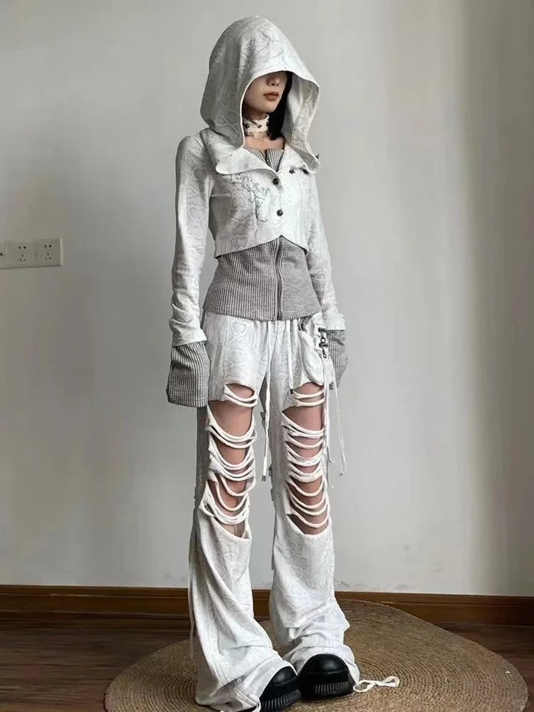 Vintage Y2K Hooded Sweatshirt - Womens Casual Streetwear Tunic Top - ZOOMNSTORE