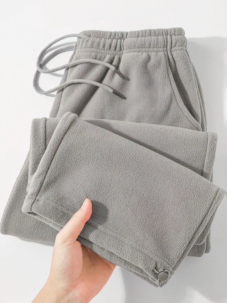 Vintage Thick Winter Casual Fleece Pants Men Wide leg Baggy Warm Sweatpants Male Drawing Jogger Pants Falls Trousers - ZOOMNSTORE