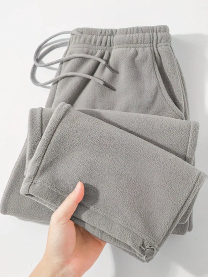Vintage Thick Winter Casual Fleece Pants Men Wide leg Baggy Warm Sweatpants Male Drawing Jogger Pants Falls Trousers - ZOOMNSTORE