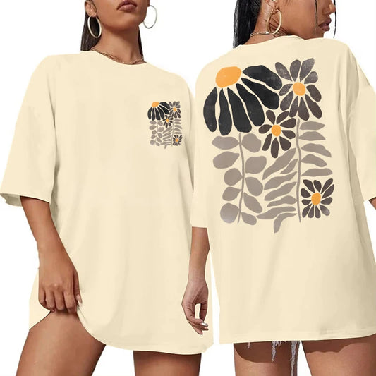Vintage Wildflower Graphic T-Shirt - Womens Casual Oversized Summer Top - ZOOMNSTORE