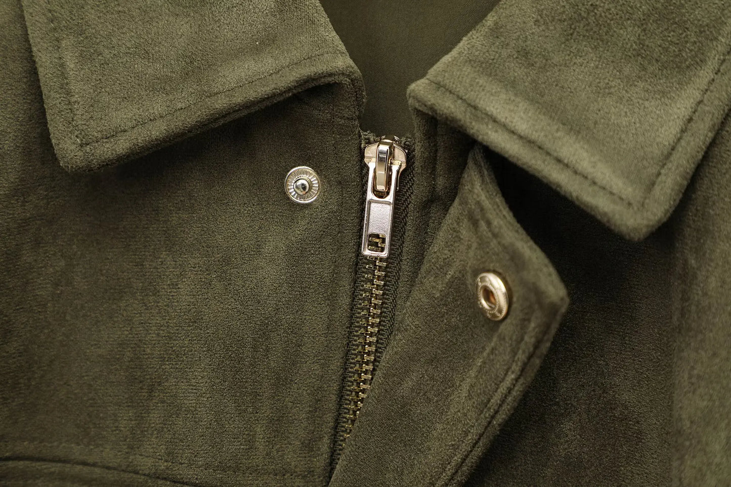 Vintage Womens Suede Bomber Jacket - Brown Green Casual Motorcycle Coat - ZOOMNSTORE