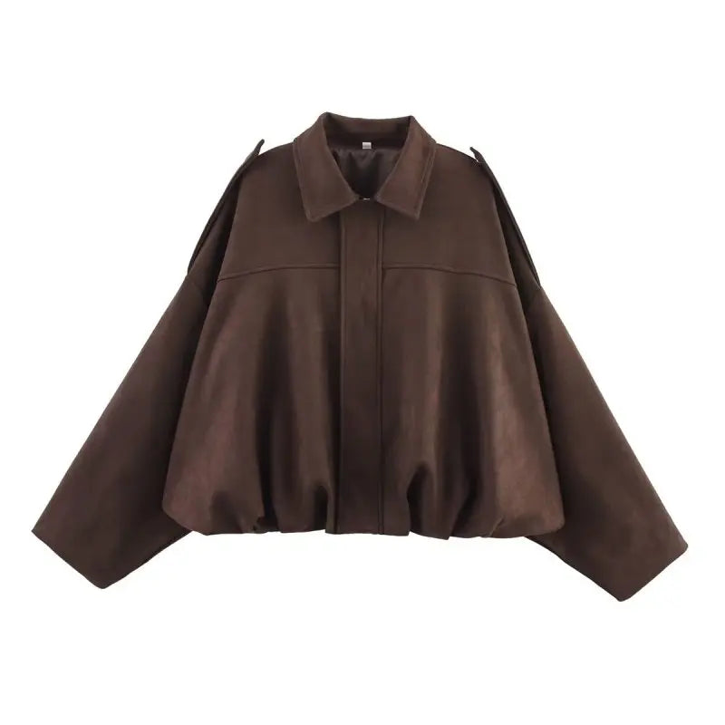 Vintage Womens Suede Bomber Jacket - Brown Green Casual Motorcycle Coat - ZOOMNSTORE