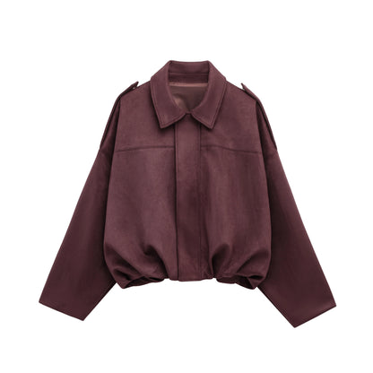 Vintage Womens Suede Bomber Jacket - Brown Green Casual Motorcycle Coat - ZOOMNSTORE