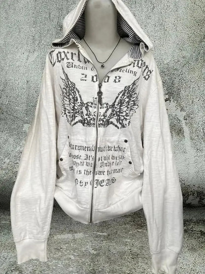 Vintage Y2K Hooded Sweatshirt - Womens Casual Streetwear Tunic Top - ZOOMNSTORE