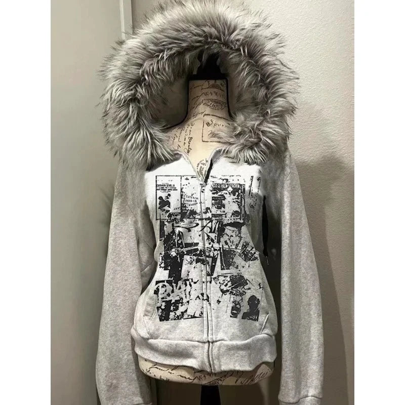 Vintage Y2K Hooded Sweatshirt - Womens Casual Streetwear Tunic Top - ZOOMNSTORE