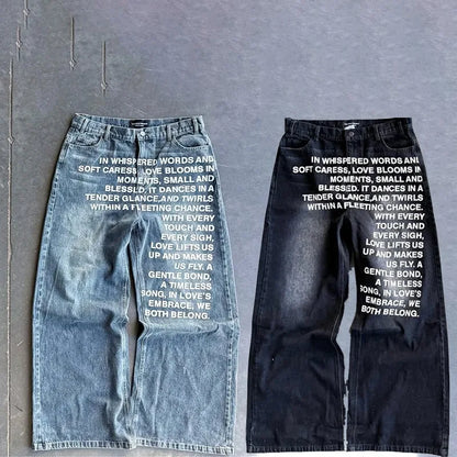 Vintage Y2K Mens Jeans - Gothic Streetwear Wide Leg Casual Fashion - ZOOMNSTORE