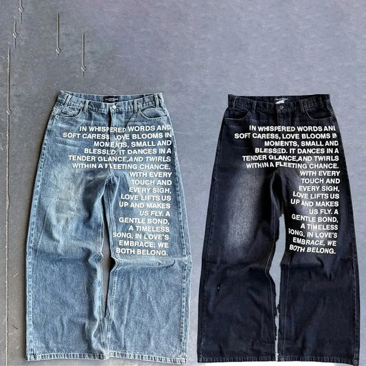 Vintage Y2K Mens Jeans - Gothic Streetwear Wide Leg Casual Fashion - ZOOMNSTORE