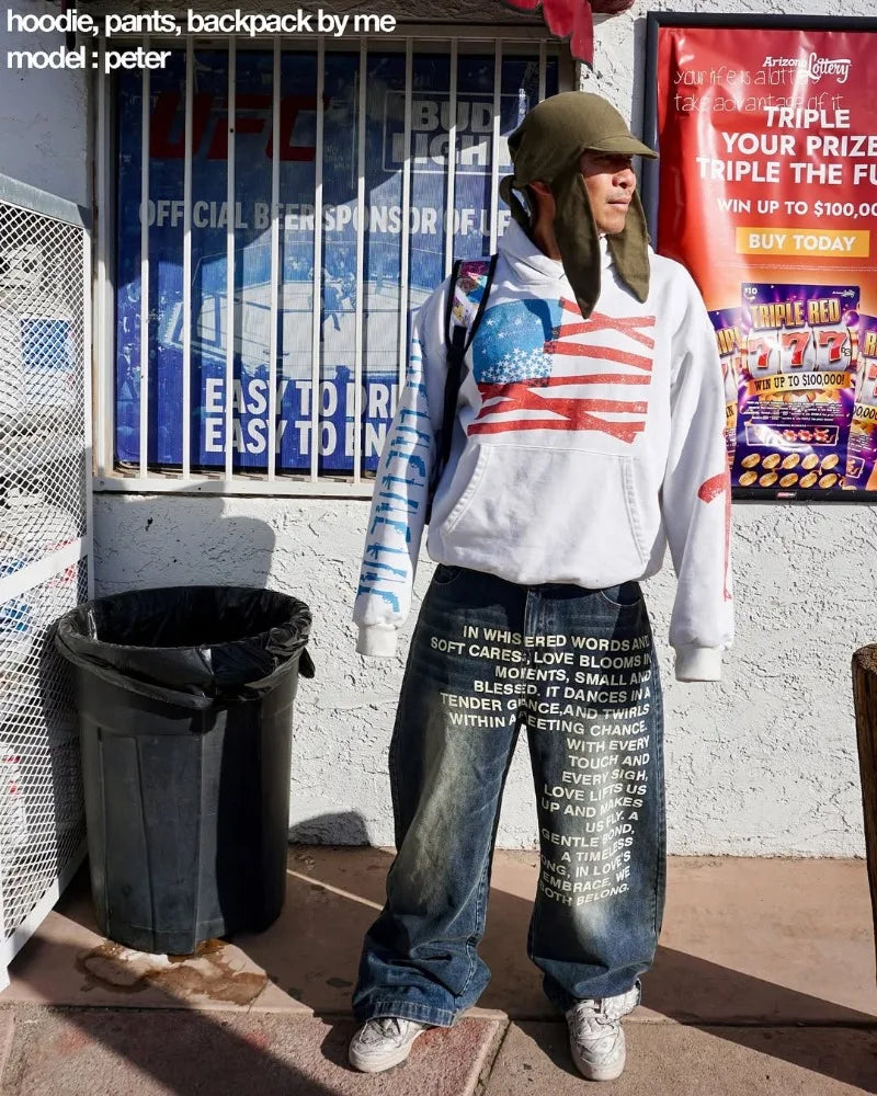 Vintage Y2K Mens Jeans - Gothic Streetwear Wide Leg Casual Fashion - ZOOMNSTORE
