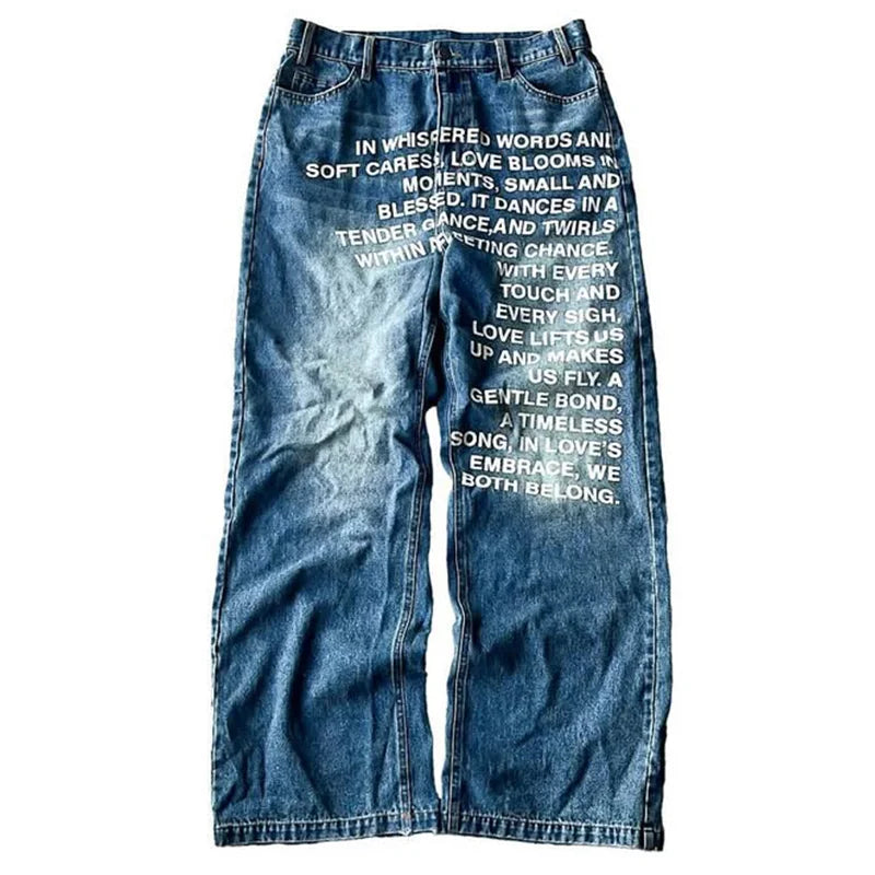 Vintage Y2K Mens Jeans - Gothic Streetwear Wide Leg Casual Fashion - ZOOMNSTORE