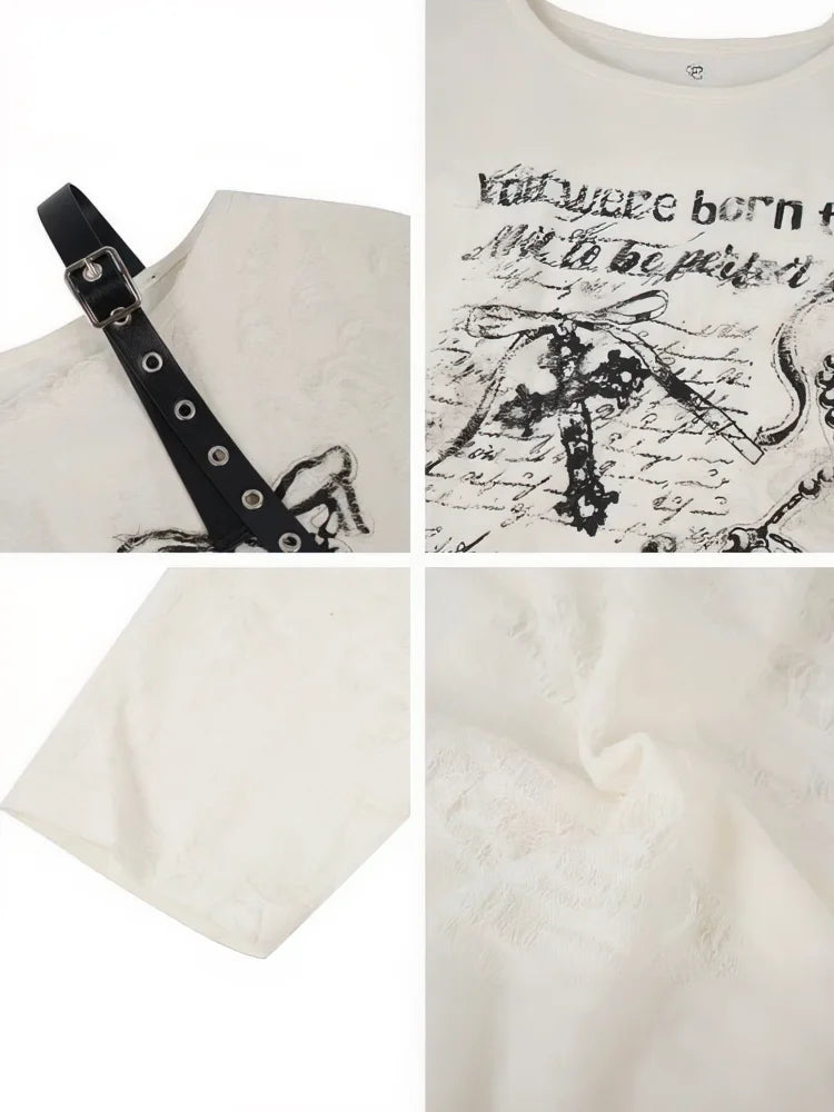 Vintage Y2K Oversized Off-Shoulder Hip Hop T-Shirt - Baggy Long Sleeve Womens Top - ZOOMNSTORE