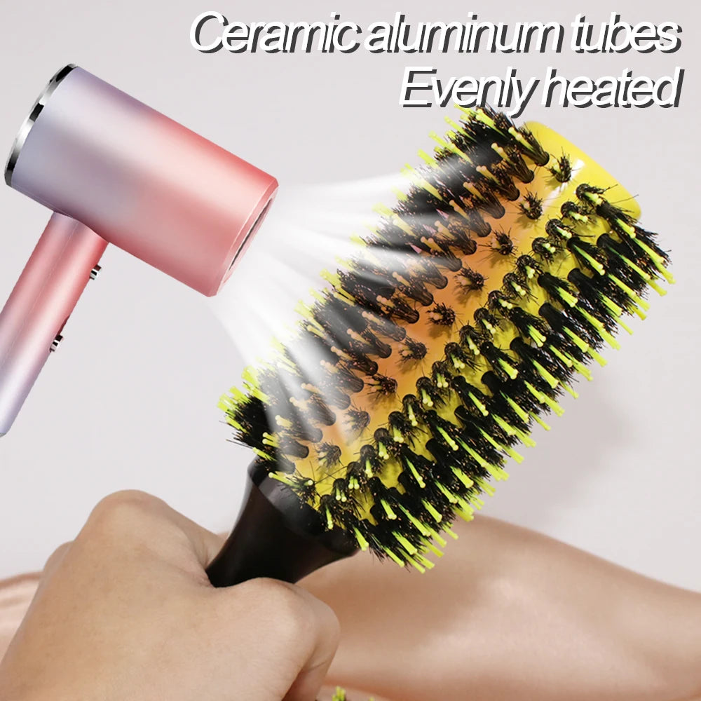Volumizing Roller Brush - Curl Styling Tool with Boar & Nylon Bristles, Non-Slip Handle - ZOOMNSTORE