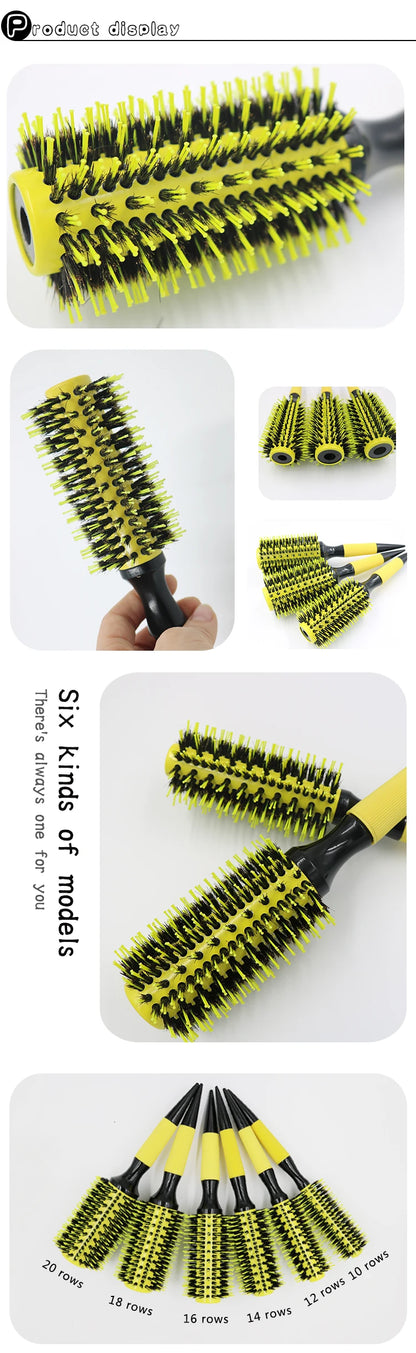 Volumizing Roller Brush - Curl Styling Tool with Boar & Nylon Bristles, Non-Slip Handle - ZOOMNSTORE