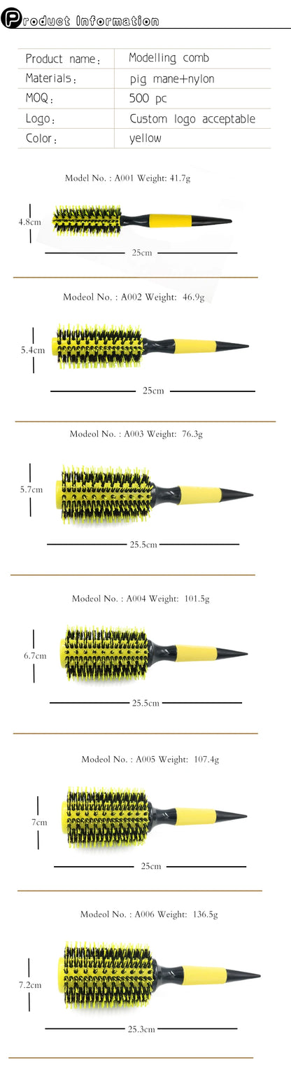 Volumizing Roller Brush - Curl Styling Tool with Boar & Nylon Bristles, Non-Slip Handle - ZOOMNSTORE