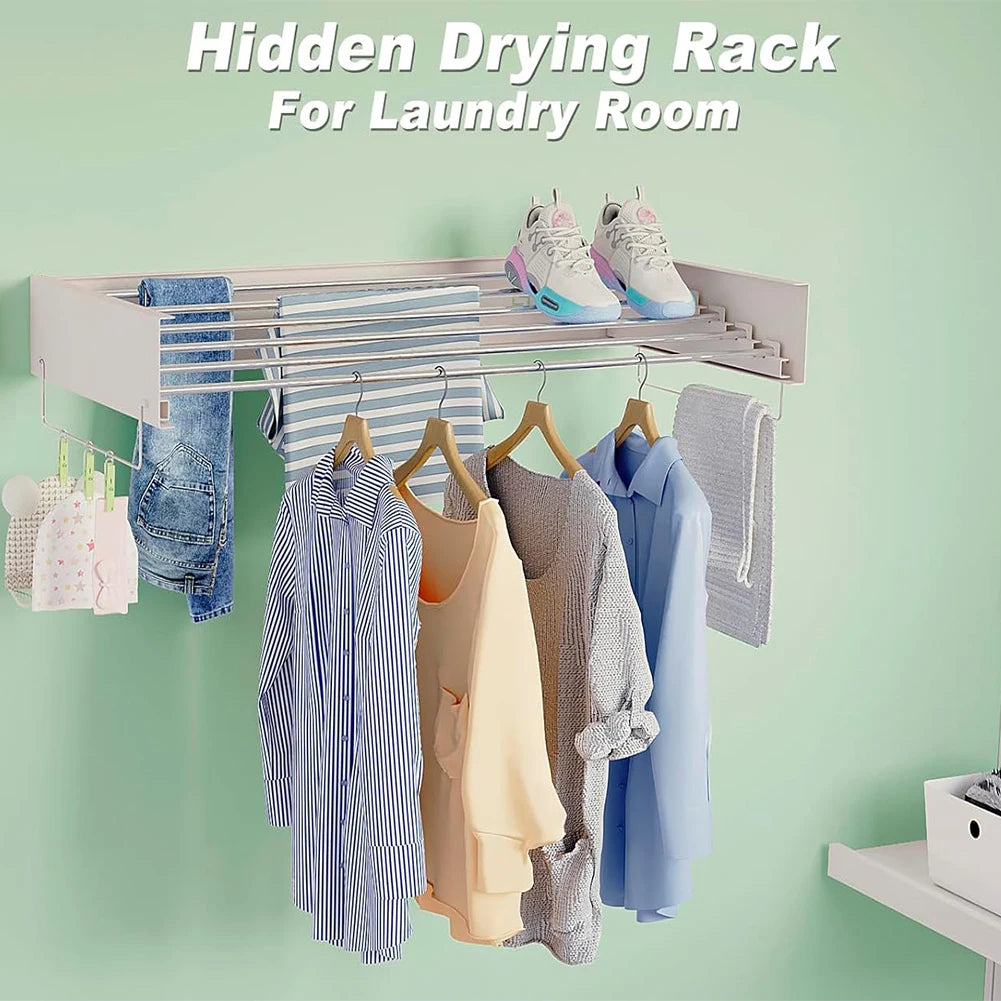 Wall Mounted Drying Rack - Foldable Stainless Steel Clothes Drying Rack For Indoor Use - ZOOMNSTORE
