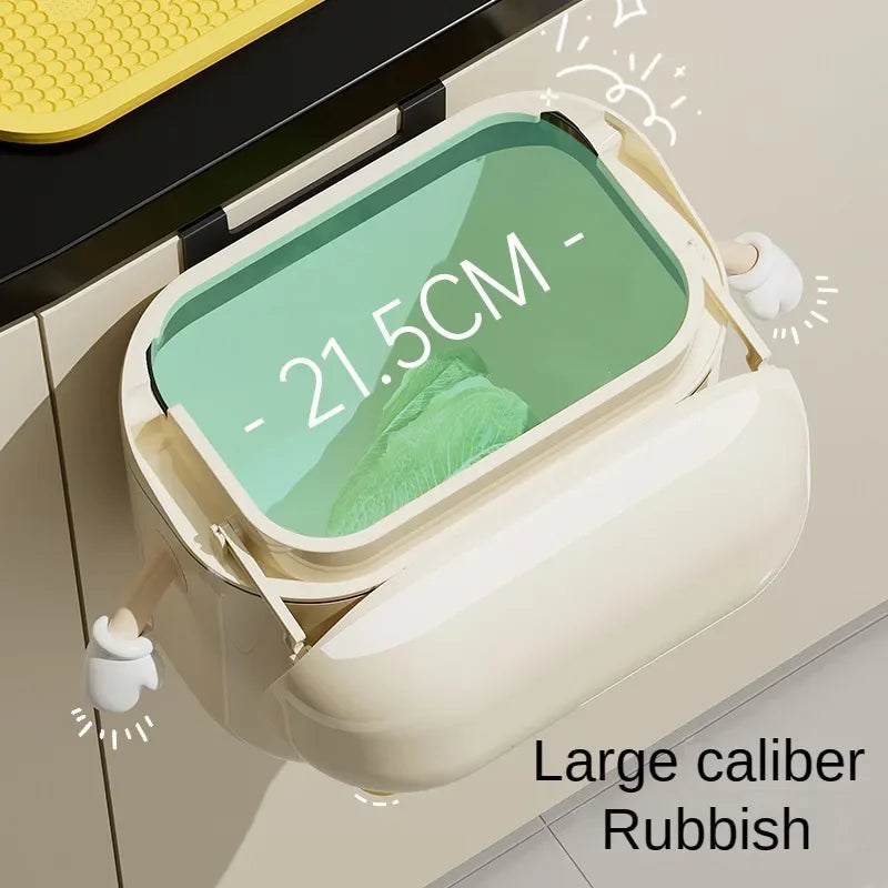 Wall-Mounted Kitchen Trash Can - 9L12L Cream with Lid for Food Waste  Bathroom Use - ZOOMNSTORE