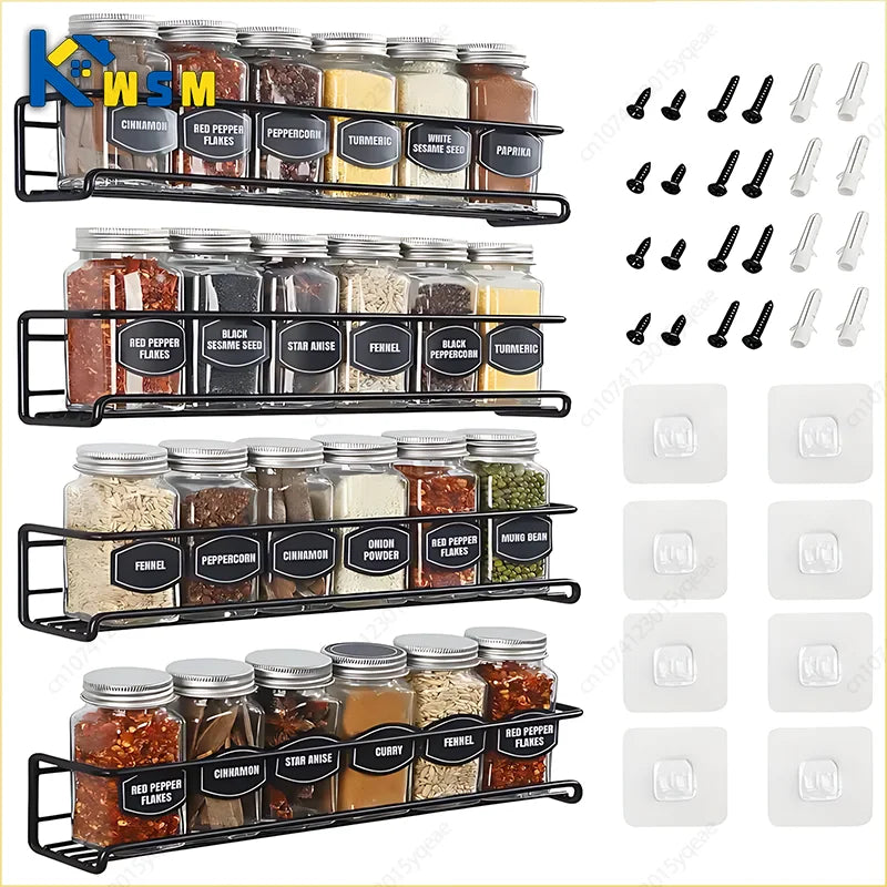 Wall Mounted Spice Rack - Durable Steel Kitchen Storage Rack With Flexible Hanging - ZOOMNSTORE