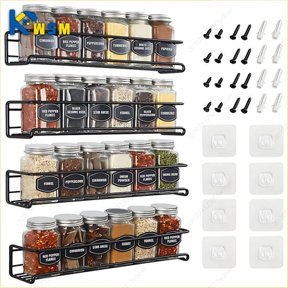 Wall Mounted Spice Rack - Durable Steel Kitchen Storage Rack With Flexible Hanging - ZOOMNSTORE