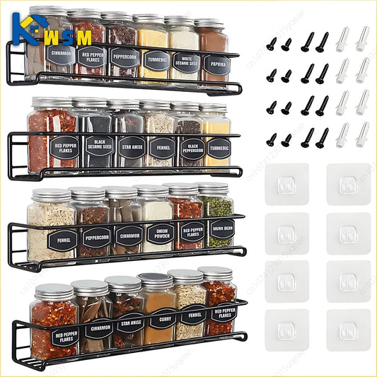 Wall Mounted Spice Rack - Durable Steel Kitchen Storage Rack With Flexible Hanging - ZOOMNSTORE