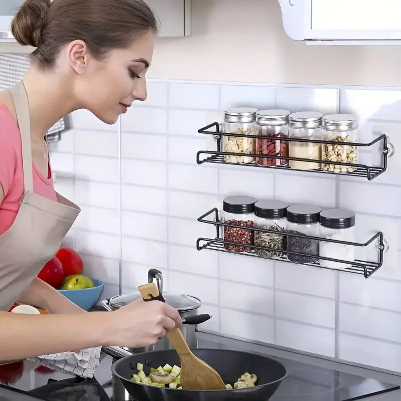 Wall Mounted Spice Rack - Durable Steel Kitchen Storage Rack With Flexible Hanging - ZOOMNSTORE