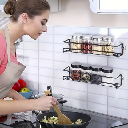 Wall Mounted Spice Rack - Durable Steel Kitchen Storage Rack With Flexible Hanging - ZOOMNSTORE