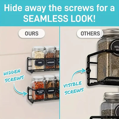 Wall Mounted Spice Rack - Durable Steel Kitchen Storage Rack With Flexible Hanging - ZOOMNSTORE