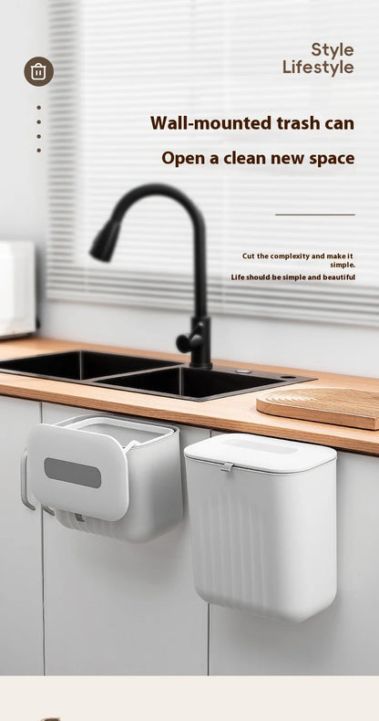 Wall-Mounted Trash Bin with Silicone Handle - Two-Way Opening Lid PP Storage Tube - ZOOMNSTORE