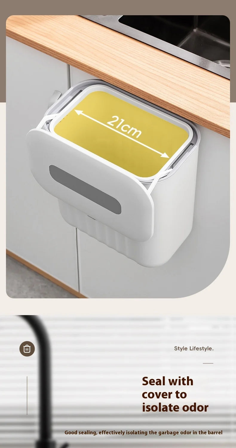 Wall-Mounted Trash Bin with Silicone Handle - Two-Way Opening Lid PP Storage Tube - ZOOMNSTORE