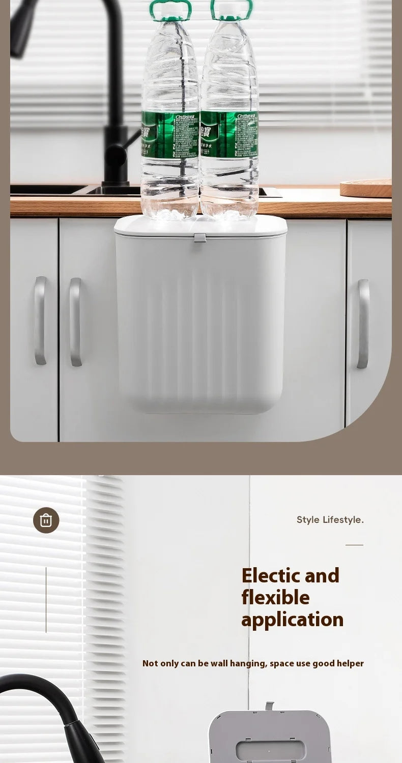 Wall-Mounted Trash Bin with Silicone Handle - Two-Way Opening Lid PP Storage Tube - ZOOMNSTORE