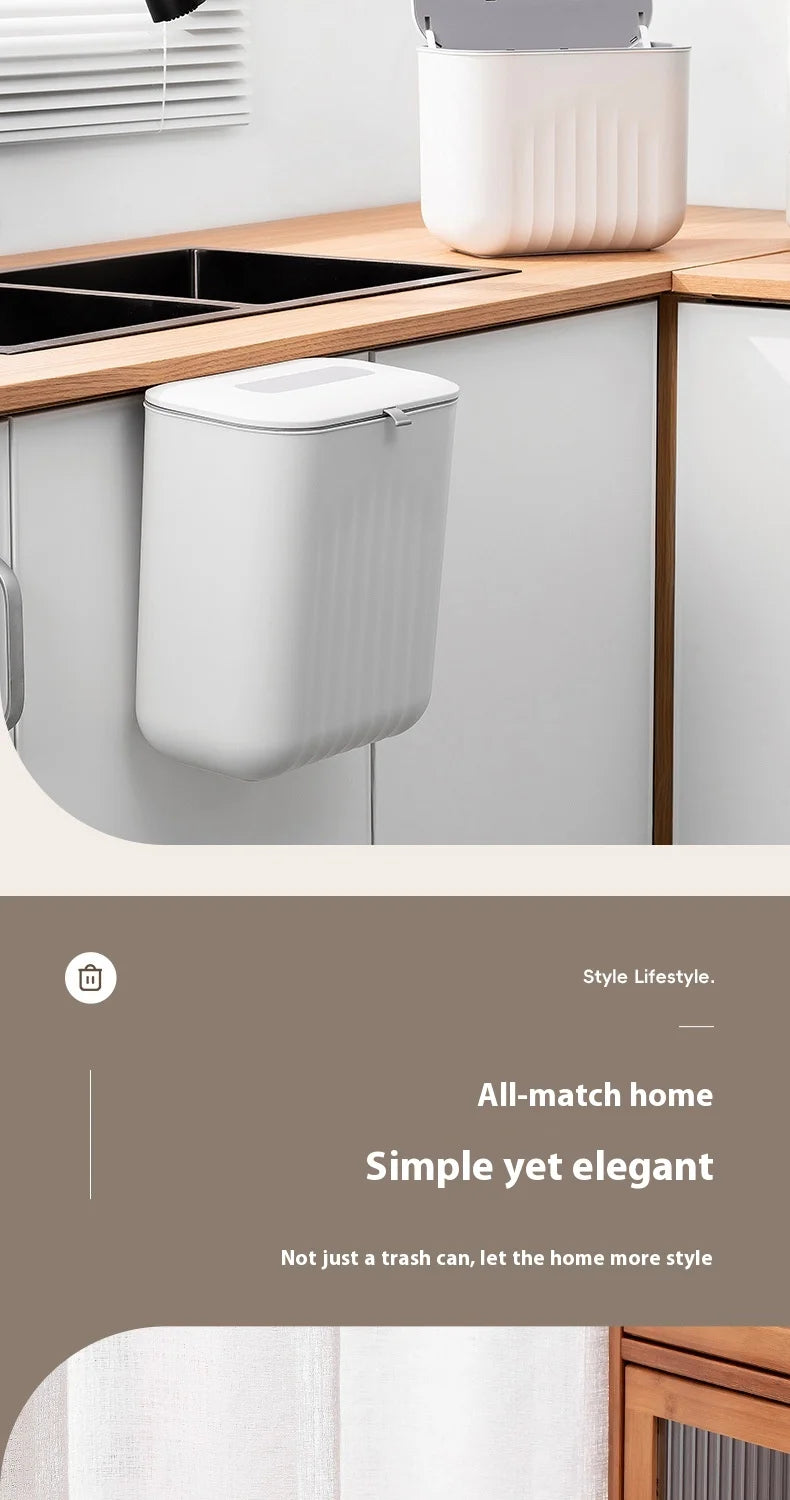 Wall-Mounted Trash Bin with Silicone Handle - Two-Way Opening Lid PP Storage Tube - ZOOMNSTORE