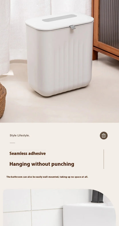 Wall-Mounted Trash Bin with Silicone Handle - Two-Way Opening Lid PP Storage Tube - ZOOMNSTORE