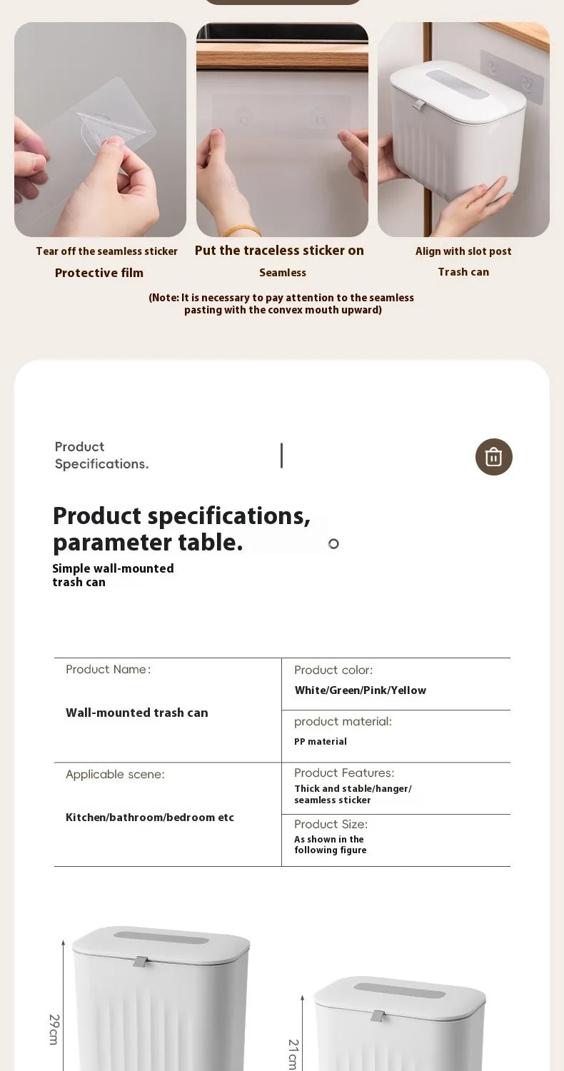 Wall-Mounted Trash Bin with Silicone Handle - Two-Way Opening Lid PP Storage Tube - ZOOMNSTORE