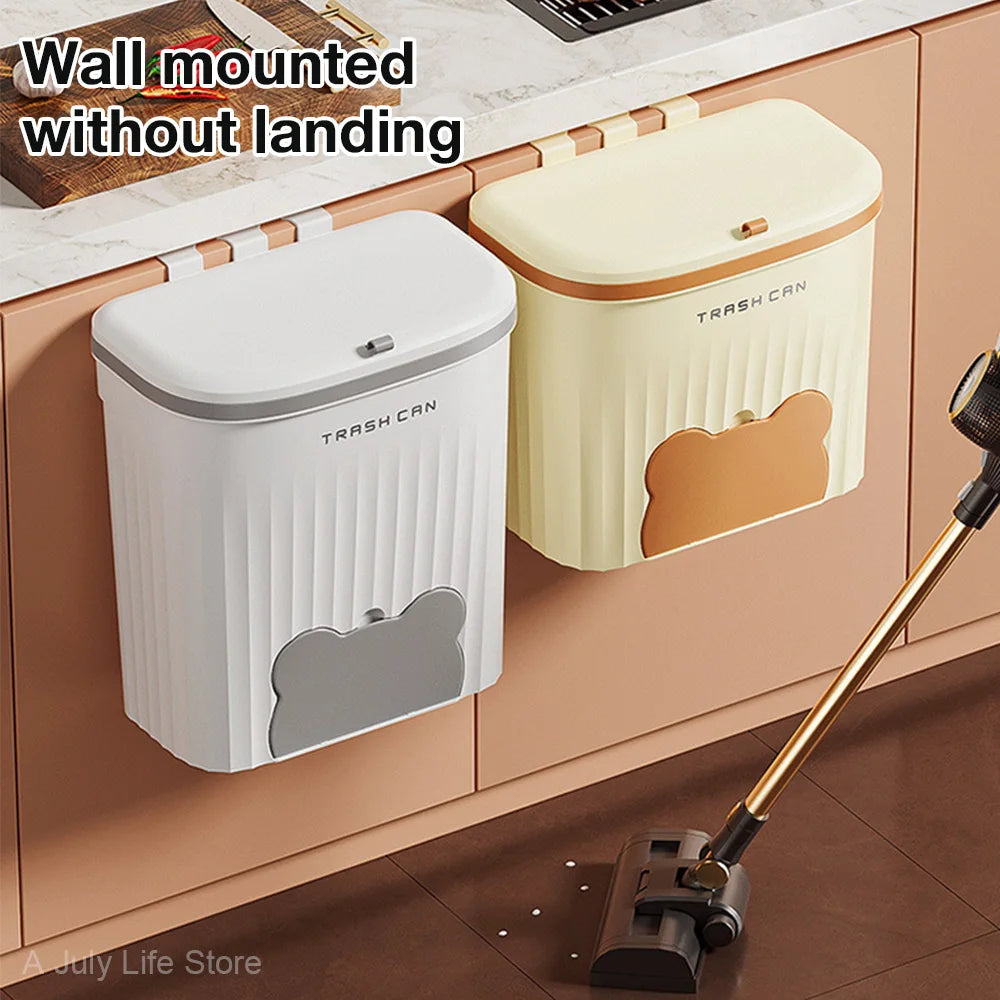 Wall Mounted Trash Can - 12L Kitchen Wastebasket With Lid & Odor Blocking Cover - ZOOMNSTORE