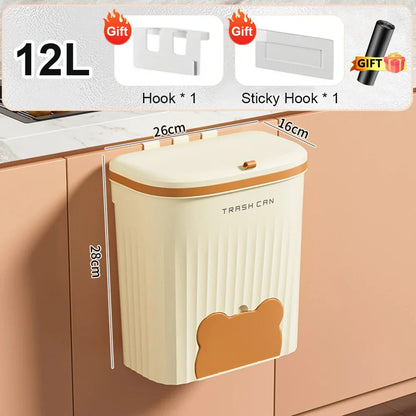 Wall Mounted Trash Can - 12L Kitchen Wastebasket With Lid & Odor Blocking Cover - ZOOMNSTORE