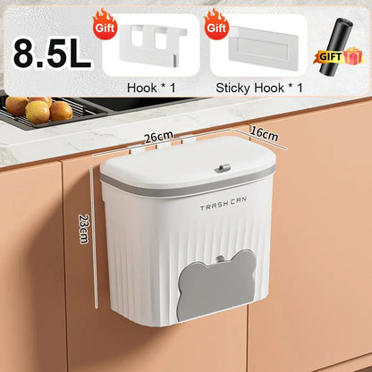 Wall Mounted Trash Can - 12L Kitchen Wastebasket With Lid & Odor Blocking Cover - ZOOMNSTORE