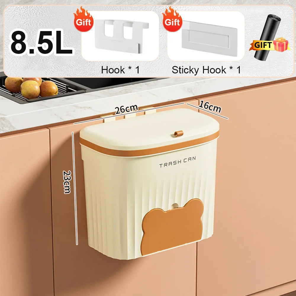 Wall Mounted Trash Can - 12L Kitchen Wastebasket With Lid & Odor Blocking Cover - ZOOMNSTORE