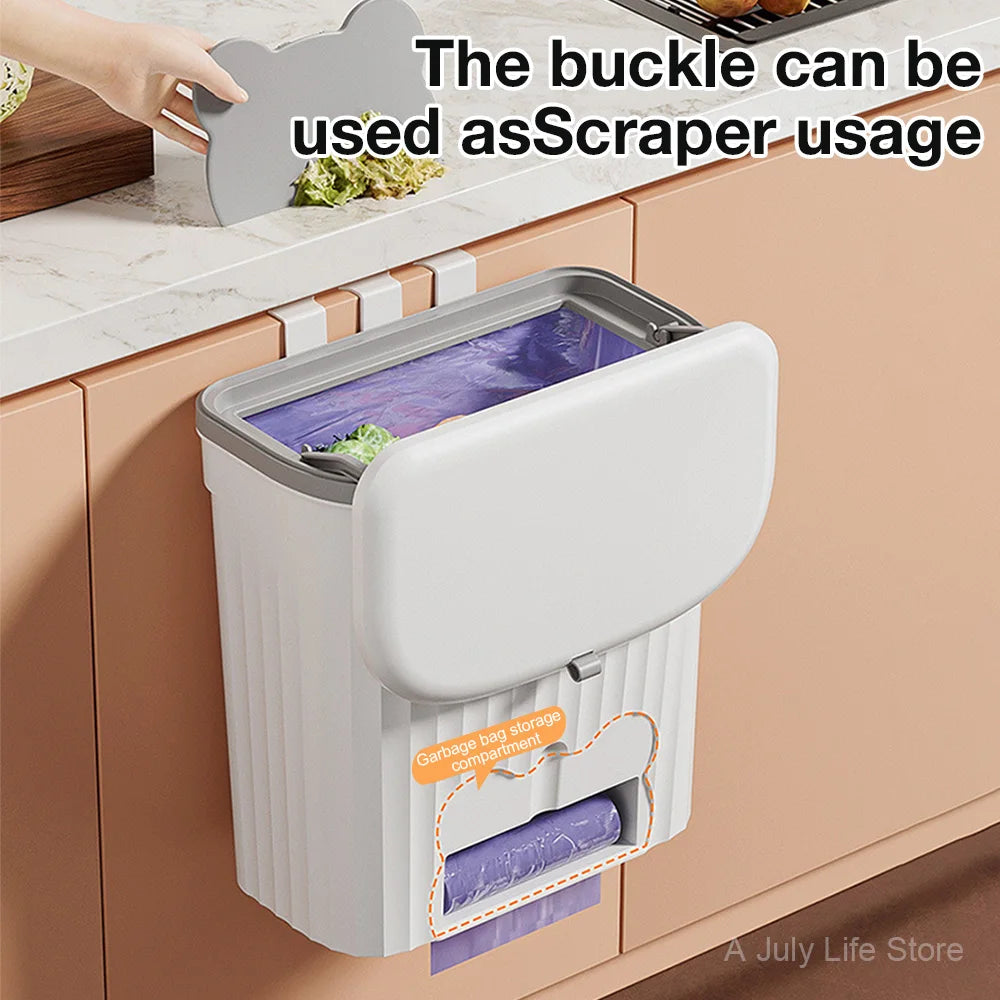 Wall Mounted Kitchen Trash Can - 8512L Bathroom Wastebasket with Lid for Under Sink Composting - ZOOMNSTORE