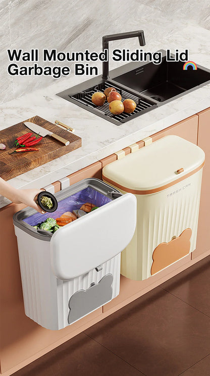 Wall Mounted Kitchen Trash Can - 8512L Bathroom Wastebasket with Lid for Under Sink Composting - ZOOMNSTORE