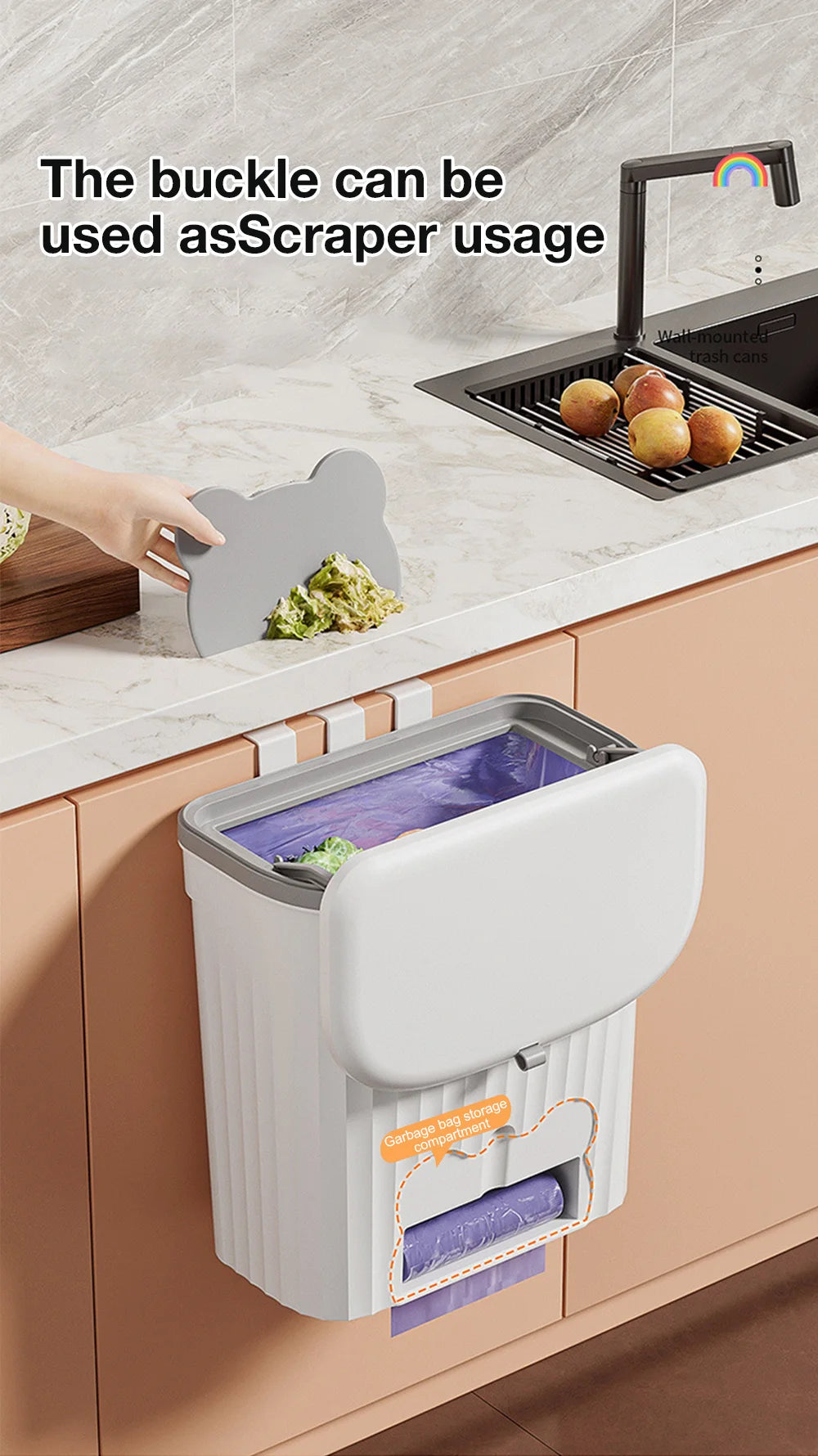 Wall Mounted Kitchen Trash Can - 8512L Bathroom Wastebasket with Lid for Under Sink Composting - ZOOMNSTORE