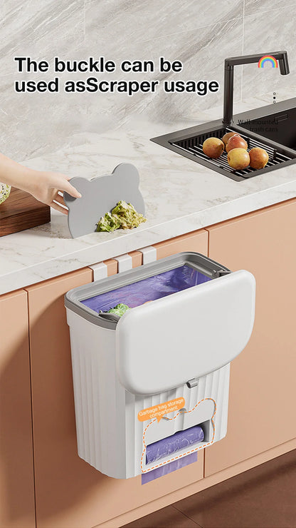 Wall Mounted Kitchen Trash Can - 8512L Bathroom Wastebasket with Lid for Under Sink Composting - ZOOMNSTORE