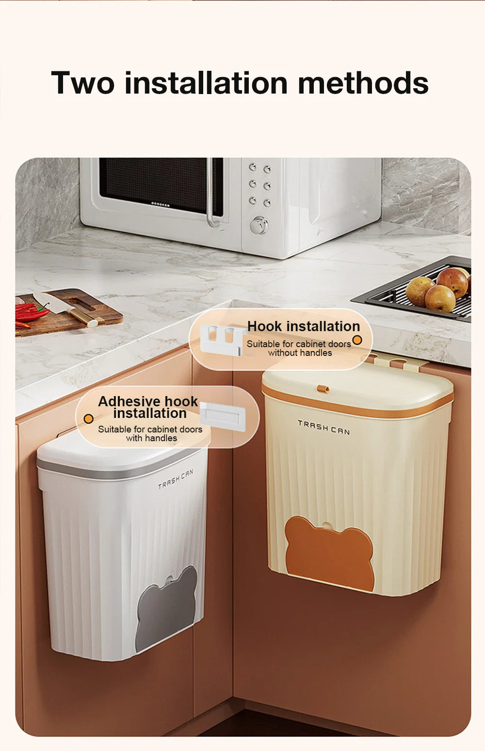 Wall Mounted Kitchen Trash Can - 8512L Bathroom Wastebasket with Lid for Under Sink Composting - ZOOMNSTORE