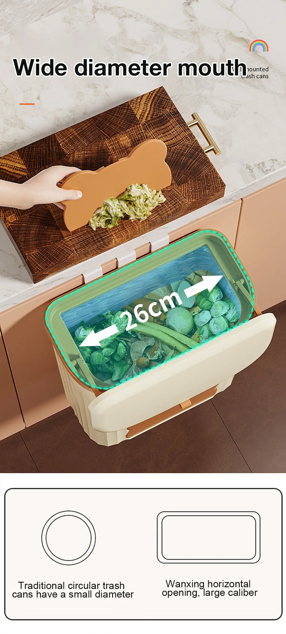 Wall Mounted Kitchen Trash Can - 8512L Bathroom Wastebasket with Lid for Under Sink Composting - ZOOMNSTORE