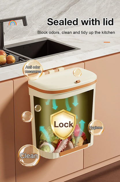 Wall Mounted Kitchen Trash Can - 8512L Bathroom Wastebasket with Lid for Under Sink Composting - ZOOMNSTORE