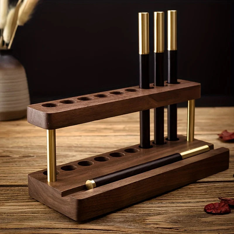 Walnut Desk Organizer - Wooden Pen Holder, Phone Stand & Office Storage Rack - ZOOMNSTORE