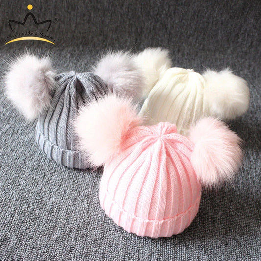 Cute Pompom Baby Hat Warm Winter Knitted Kids Baby Girl Boy Beanie Cap Solid Outdoor Infant Toddler Children Hat Bonnet - ZOOMNSTORE