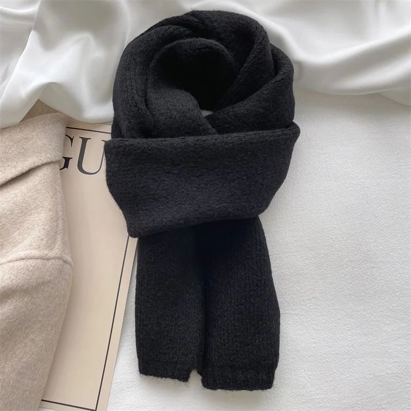 Warm Thick Knitting Scarf for Women - Solid Color Thermal Neck Wrap - ZOOMNSTORE