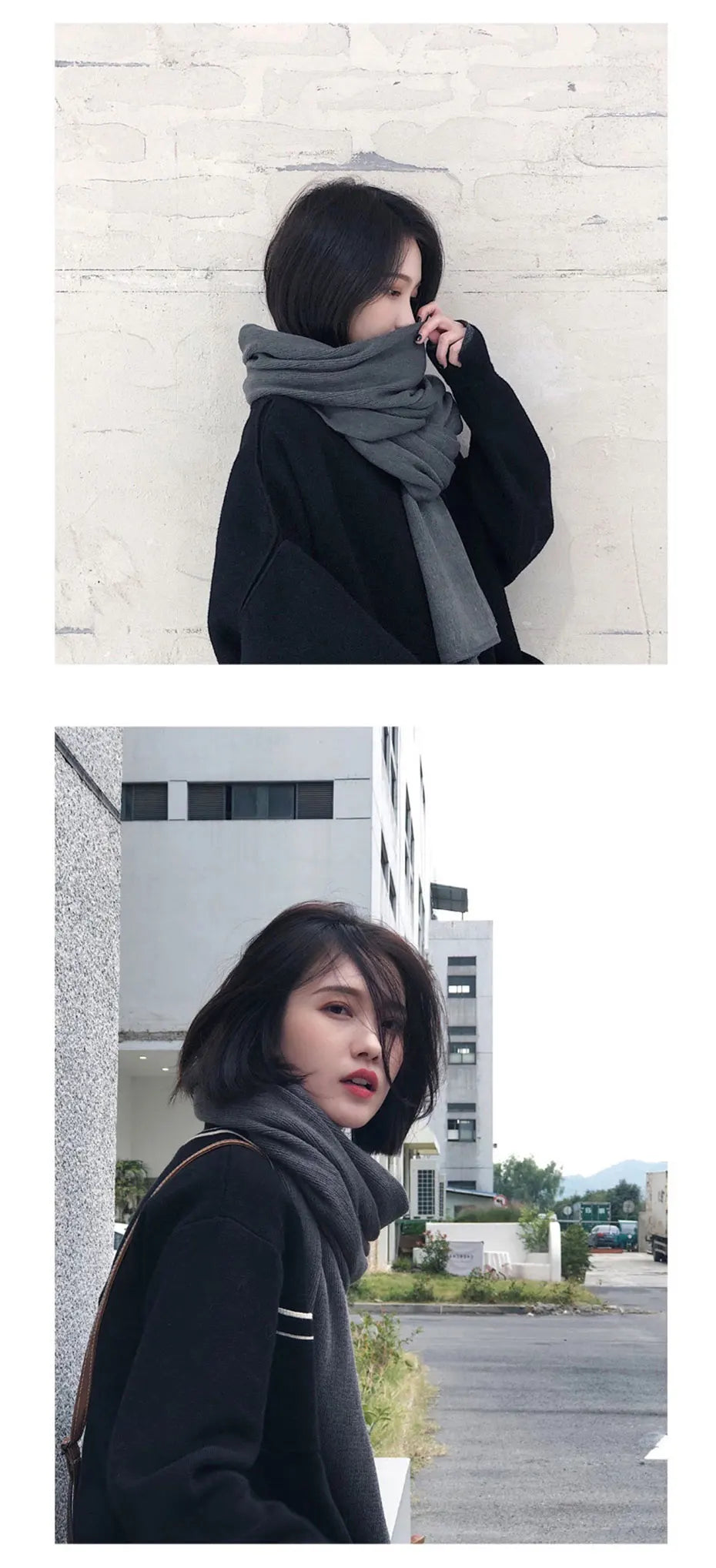 Warm Winter Scarf - Thick Cozy Black Imitation Cashmere Ladies Fashion Wrap - ZOOMNSTORE