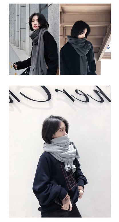 Warm Winter Scarf - Thick Cozy Black Imitation Cashmere Ladies Fashion Wrap - ZOOMNSTORE