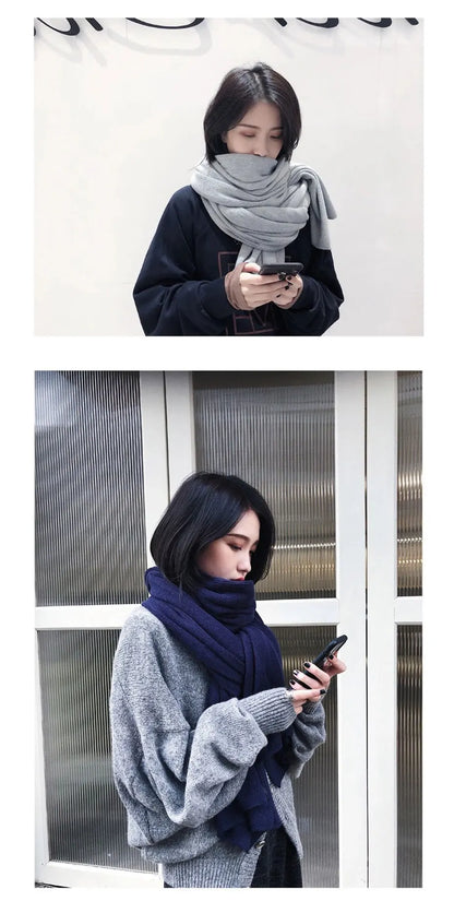 Warm Winter Scarf - Thick Cozy Black Imitation Cashmere Ladies Fashion Wrap - ZOOMNSTORE